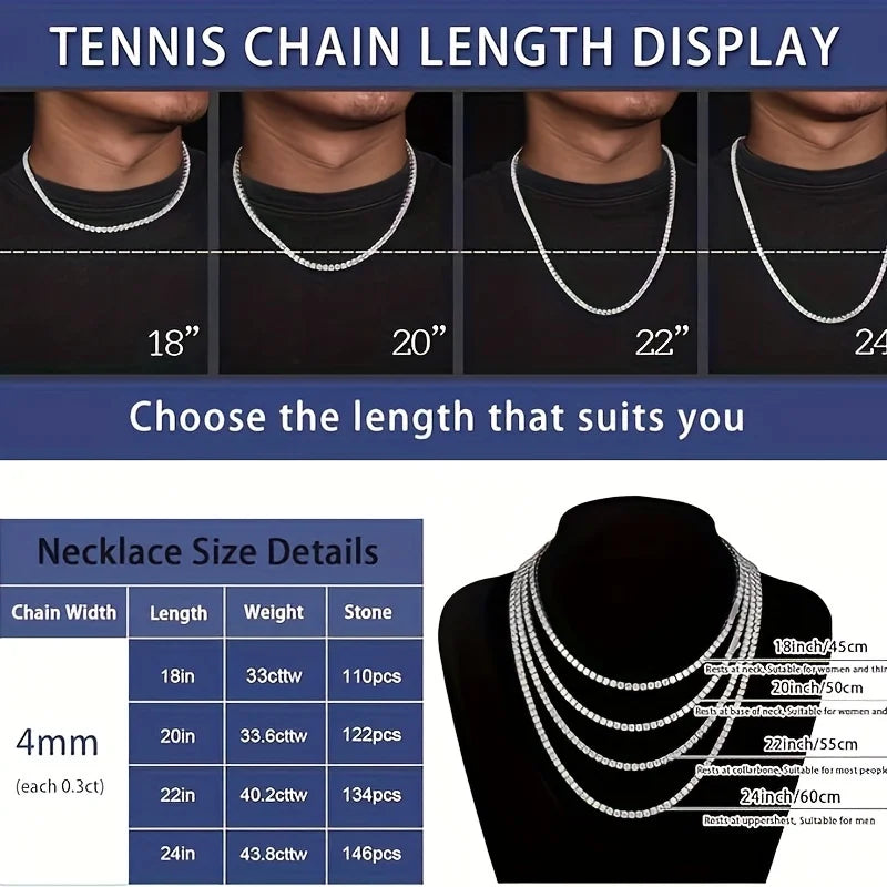 *925 Silver Moissanite Tennis Necklace – 4mm, Women’s Everyday & Party Jewelry