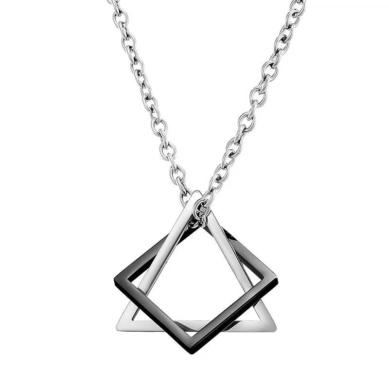 Unisex Geometric Stainless Steel Pendant Necklace – Punk Triangle; Square Interlocking Chain