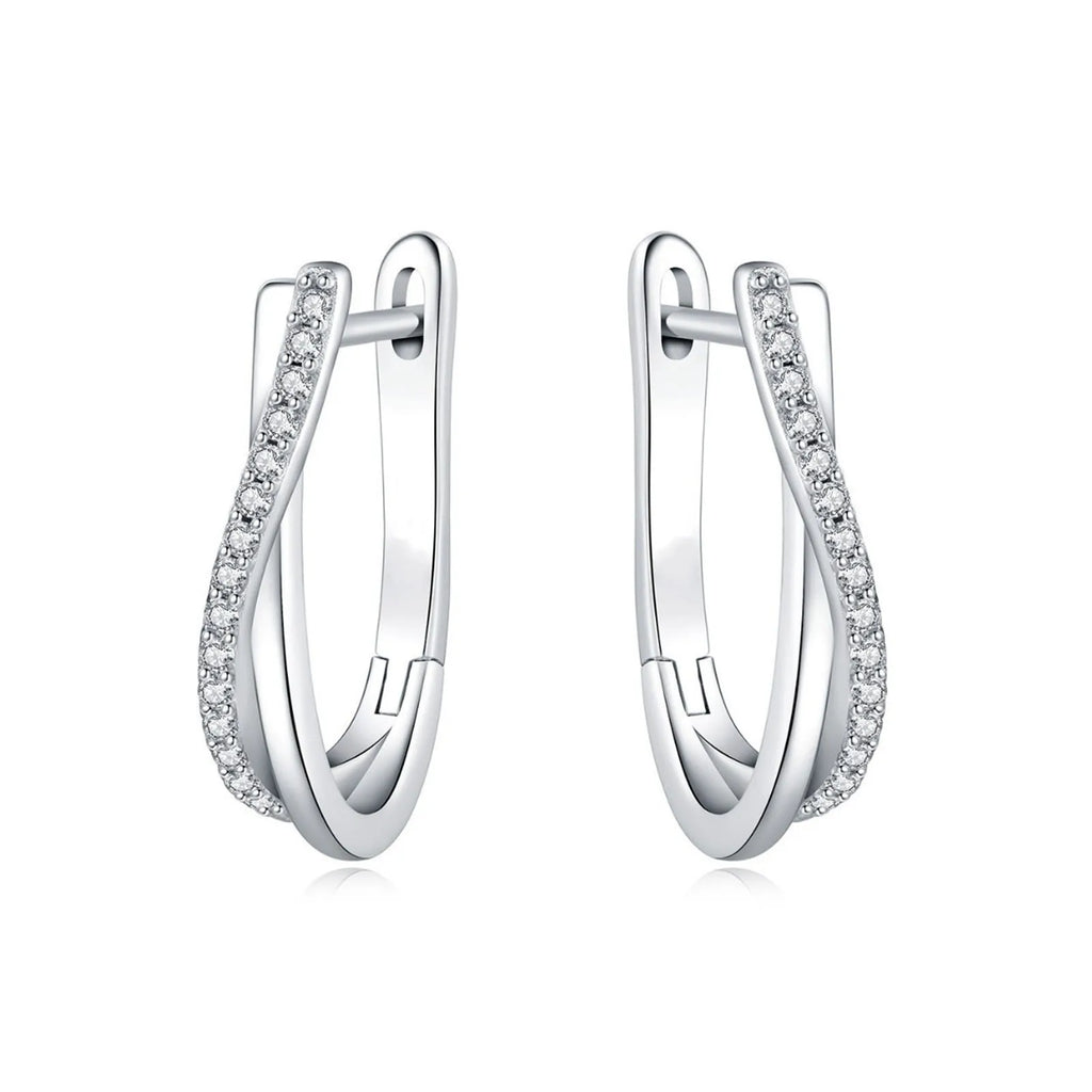 *925 Sterling Silver Star Twisted Hoop Earrings with Zircon – Classic Women’s Fine Jewelry | Elegant Birthday; Party Gift