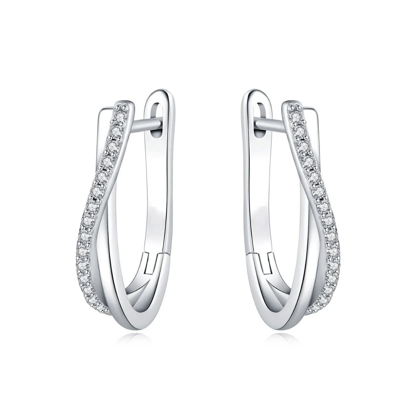 *925 Sterling Silver Star Twisted Hoop Earrings with Zircon – Classic Women’s Fine Jewelry | Elegant Birthday; Party Gift