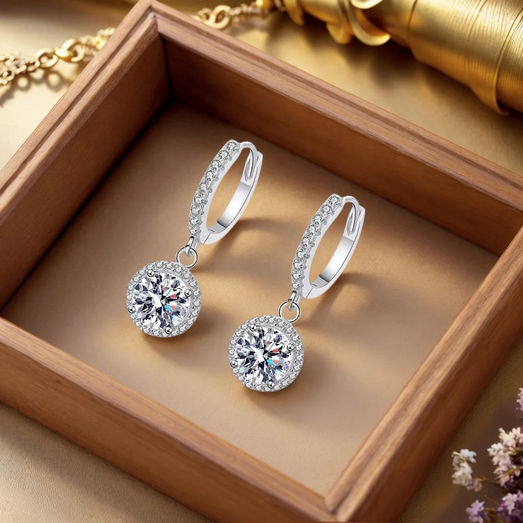 Stainless Steel 1 Carat Moissanite Round Hoop Earrings for Women – Luxury Hypoallergenic Bridal Evening Jewelry