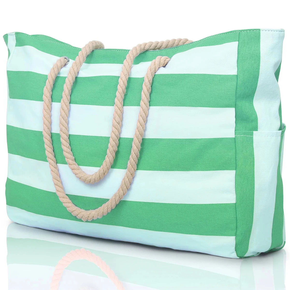 Waterproof Beach Bag Canvas | Foldable Striped Travel Tote Large Capacity Outdoor Bag