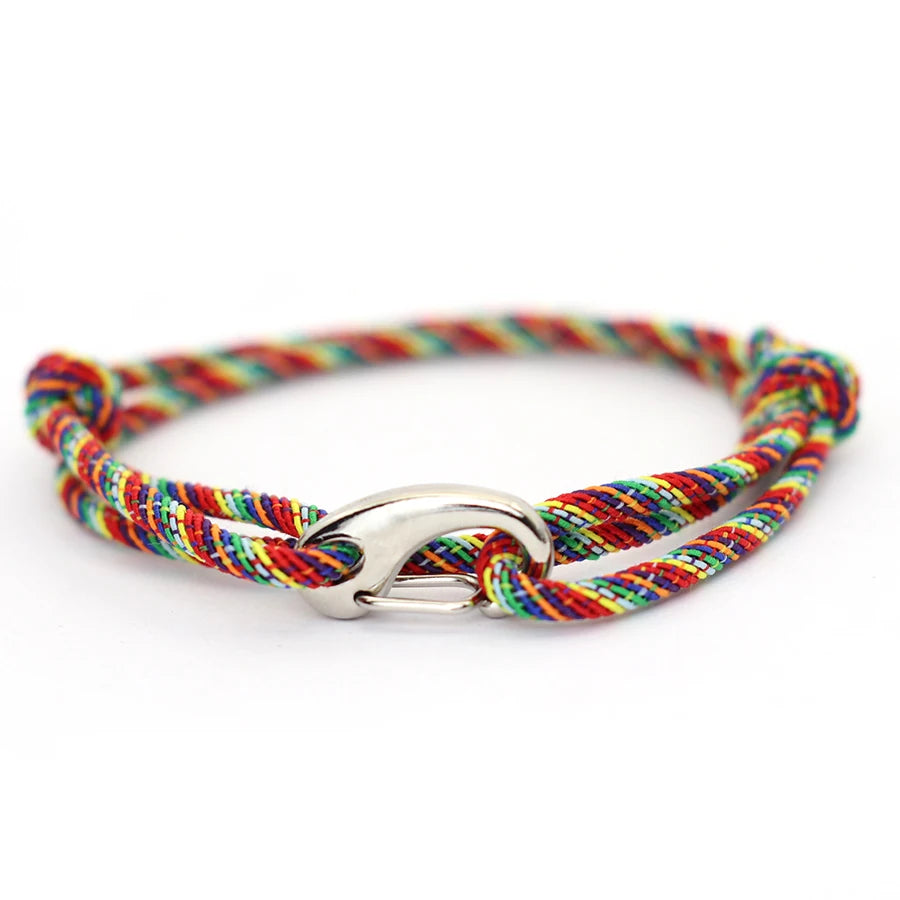 Double Layer Marine Rope Bracelet – Adjustable Nautical String Bracelet for Men; Women | Stainless Steel Casual Jewelry
