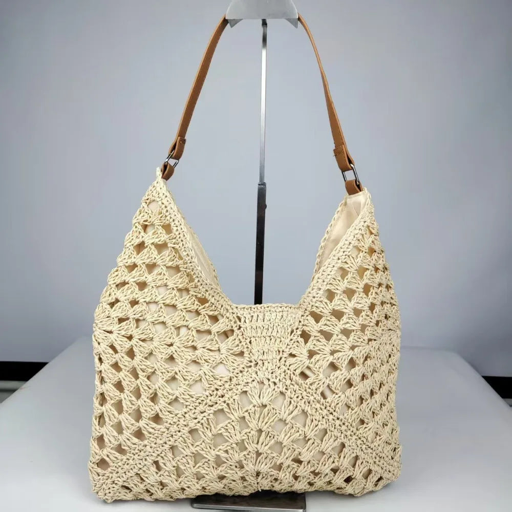 Straw Crochet Bag Women | Summer Beach Shoulder Bag Woven Vacation Tote Casual Handbag