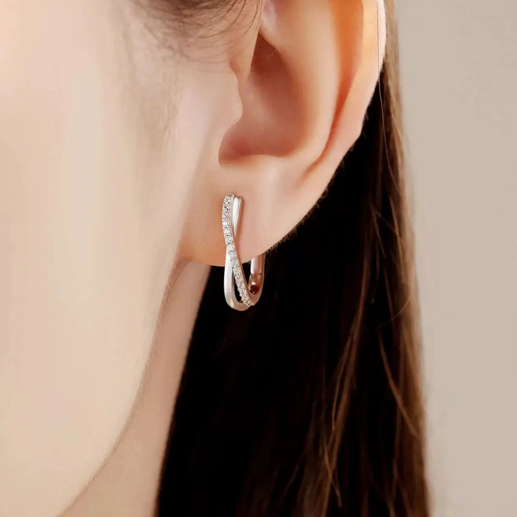 *925 Sterling Silver Star Twisted Hoop Earrings with Zircon – Classic Women’s Fine Jewelry | Elegant Birthday; Party Gift