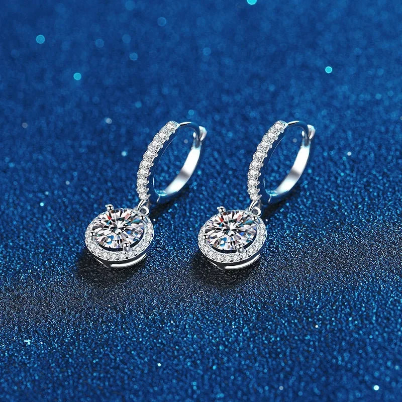 Stainless Steel 1 Carat Moissanite Round Hoop Earrings for Women – Luxury Hypoallergenic Bridal Evening Jewelry