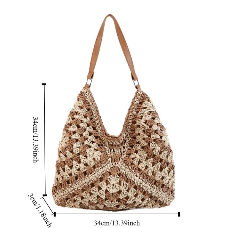 Straw Crochet Bag Women | Summer Beach Shoulder Bag Woven Vacation Tote Casual Handbag