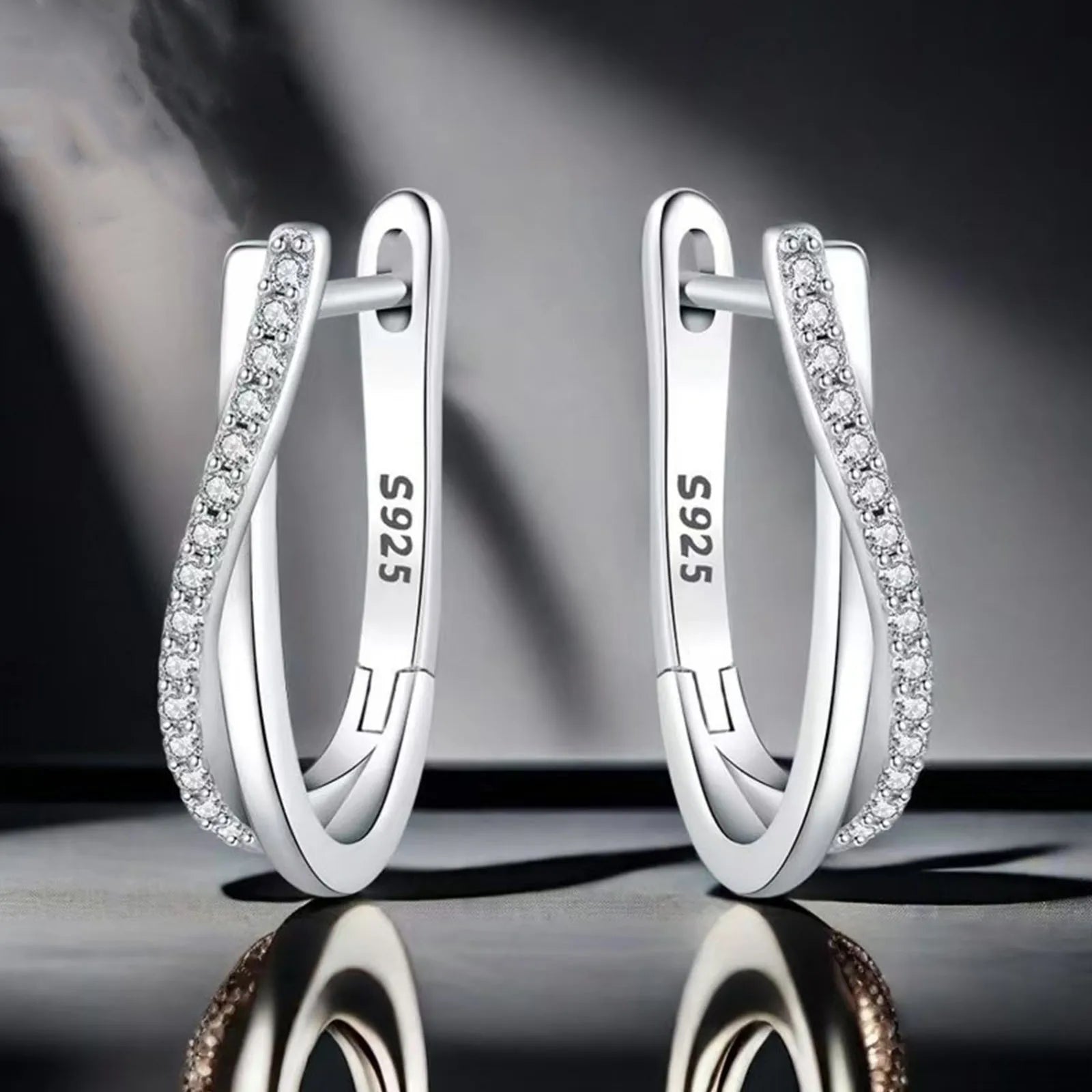 *925 Sterling Silver Star Twisted Hoop Earrings with Zircon – Classic Women’s Fine Jewelry | Elegant Birthday; Party Gift