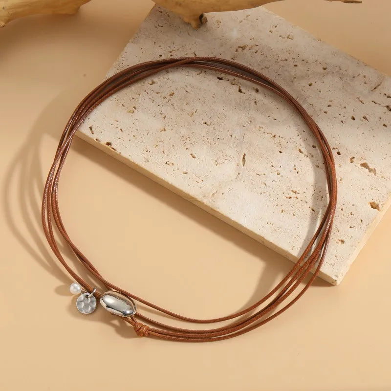 Ethnic Style Vintage Round Pendant Necklace for Women Bohemian Style Beaded Leather Cord Party Birthday