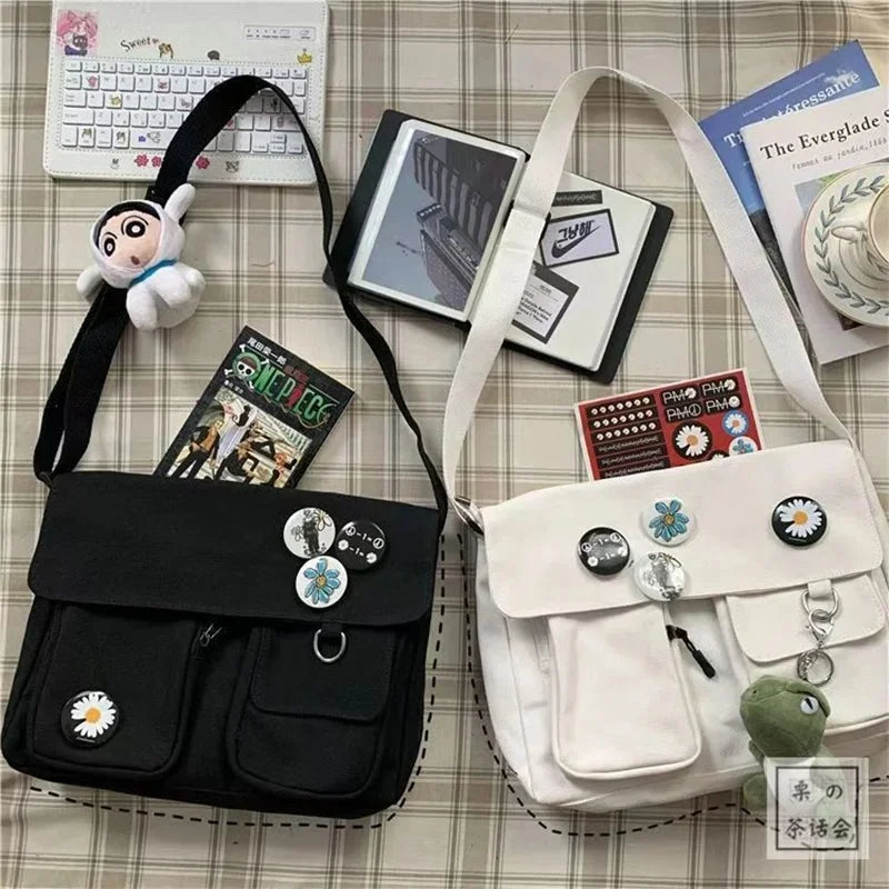 Canvas Messenger Bag Women | Large Capacity Crossbody Shoulder Bag Casual Student Tote