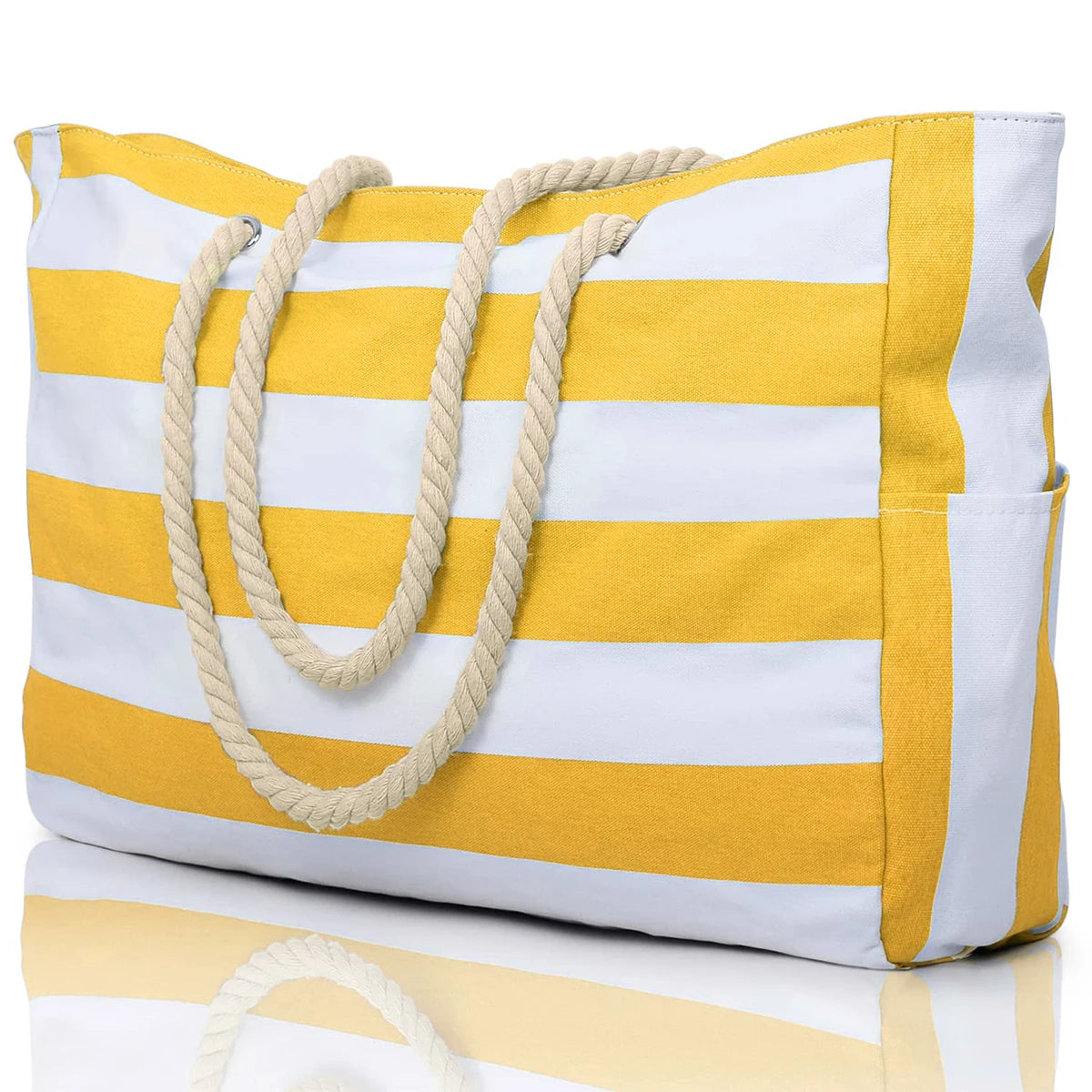 Waterproof Beach Bag Canvas | Foldable Striped Travel Tote Large Capacity Outdoor Bag