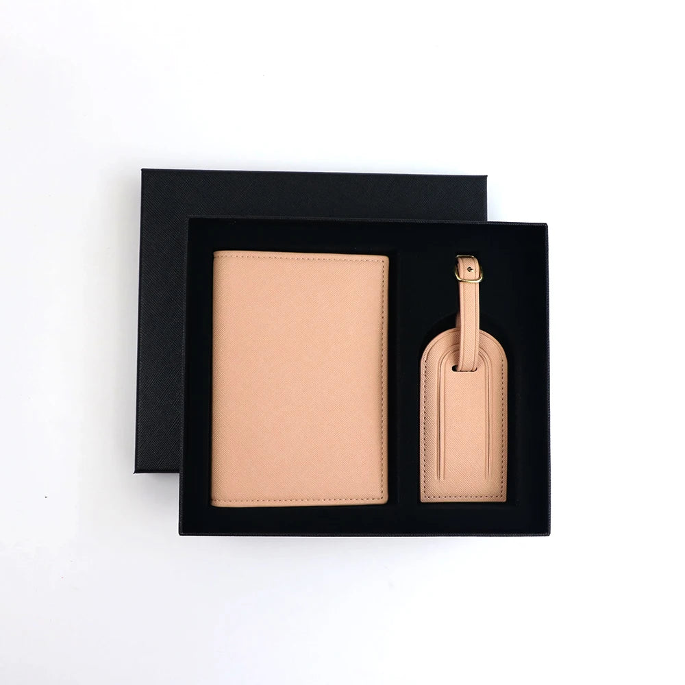 Personalized PU Leather Passport Holder; Luggage Tag Set – Custom Monogram Travel Gift for Men &amp; Women