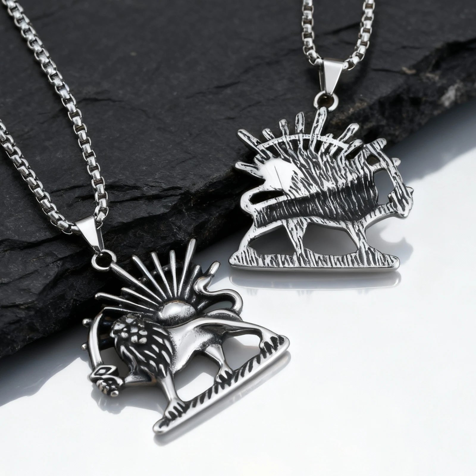 1Persian Lion & Sun Pahlavi Necklace for Men – Silver Color Stainless Steel Iranian Symbol