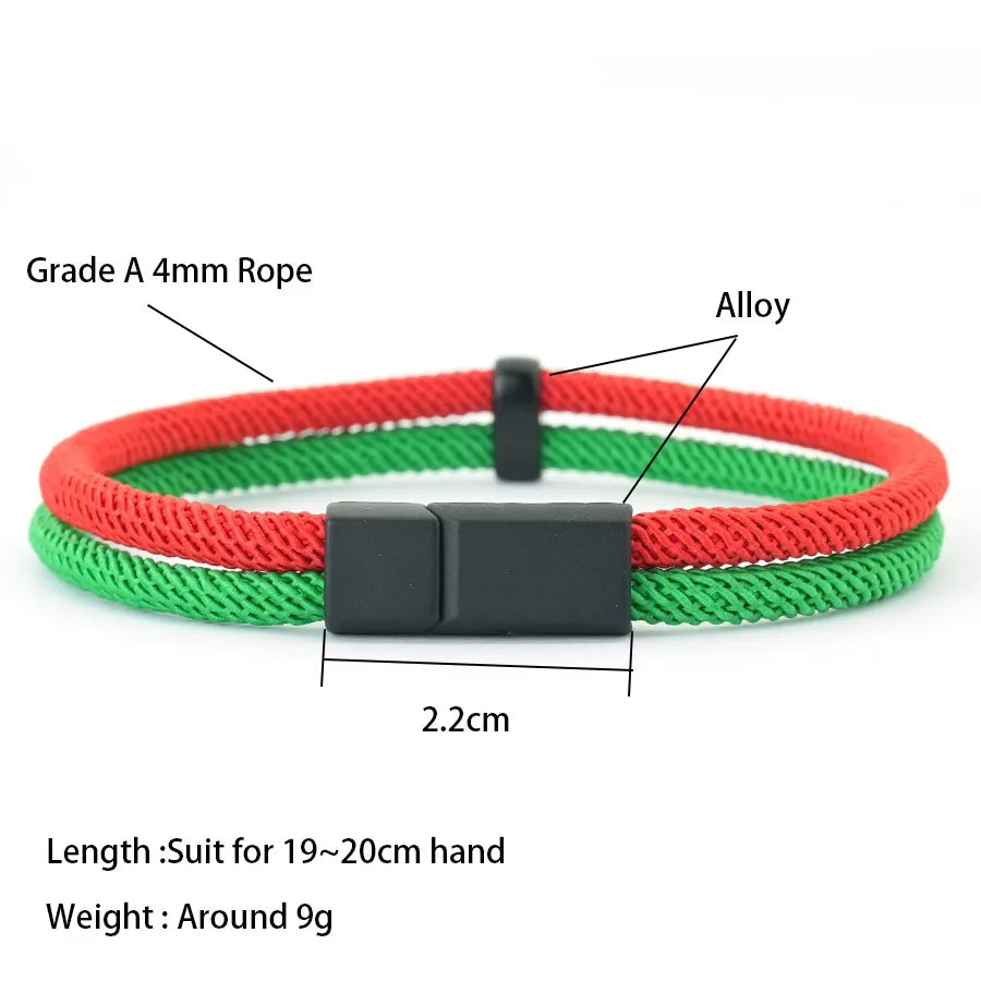 Men’s Green & Red Cord Bracelet – Ethnic Rope Chain Fabric Bracelet for Men | Adjustable Fashion Wristband