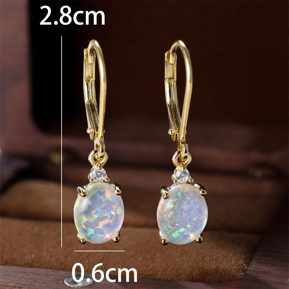 White Blue Opal Oval Hoop Earrings for Women – Stainless Steel Romantic Wedding; Engagement Jewelry