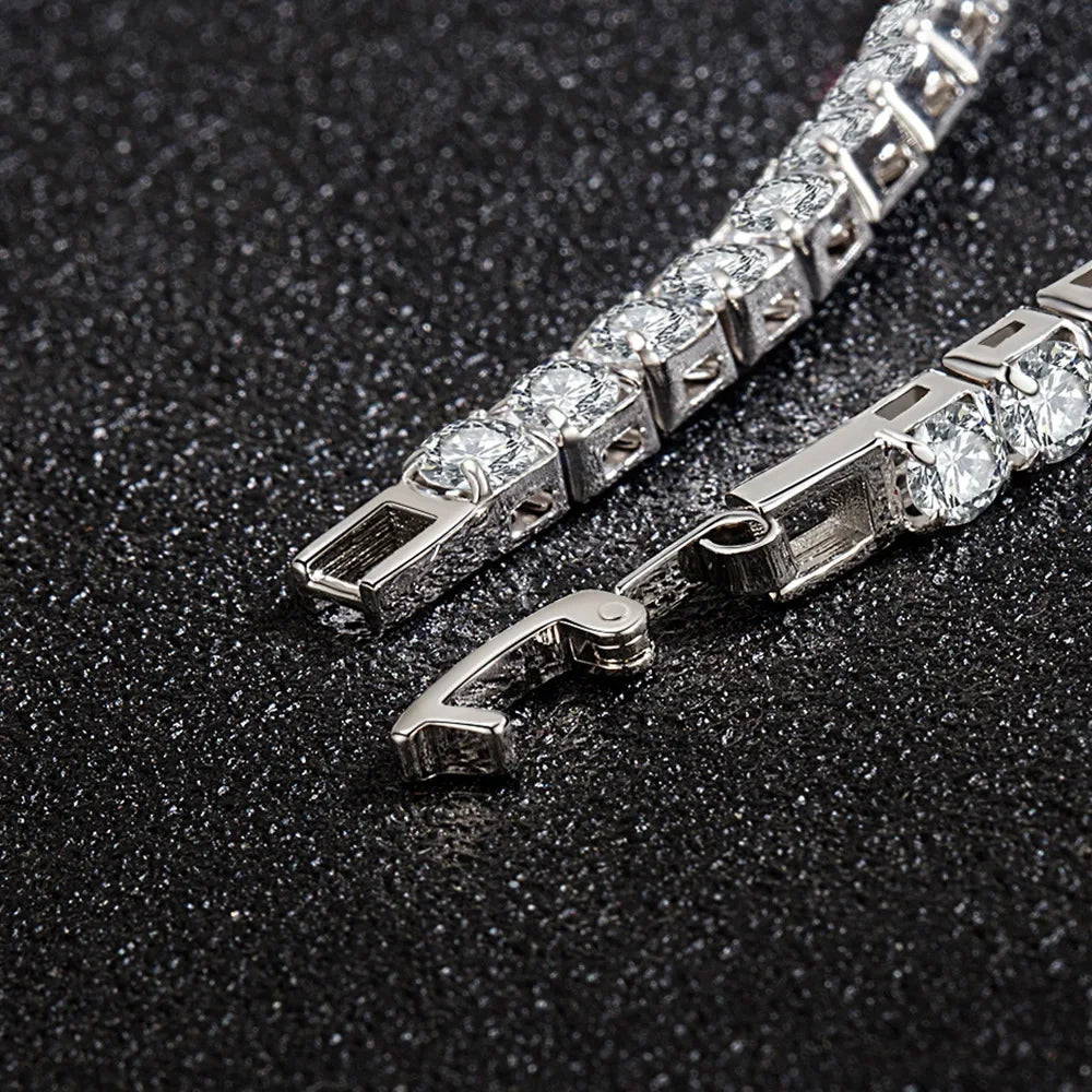 925 Sterling Silver Bracelet with Zirconia – Tennis Charm for Women, 4mm, 16–20cm