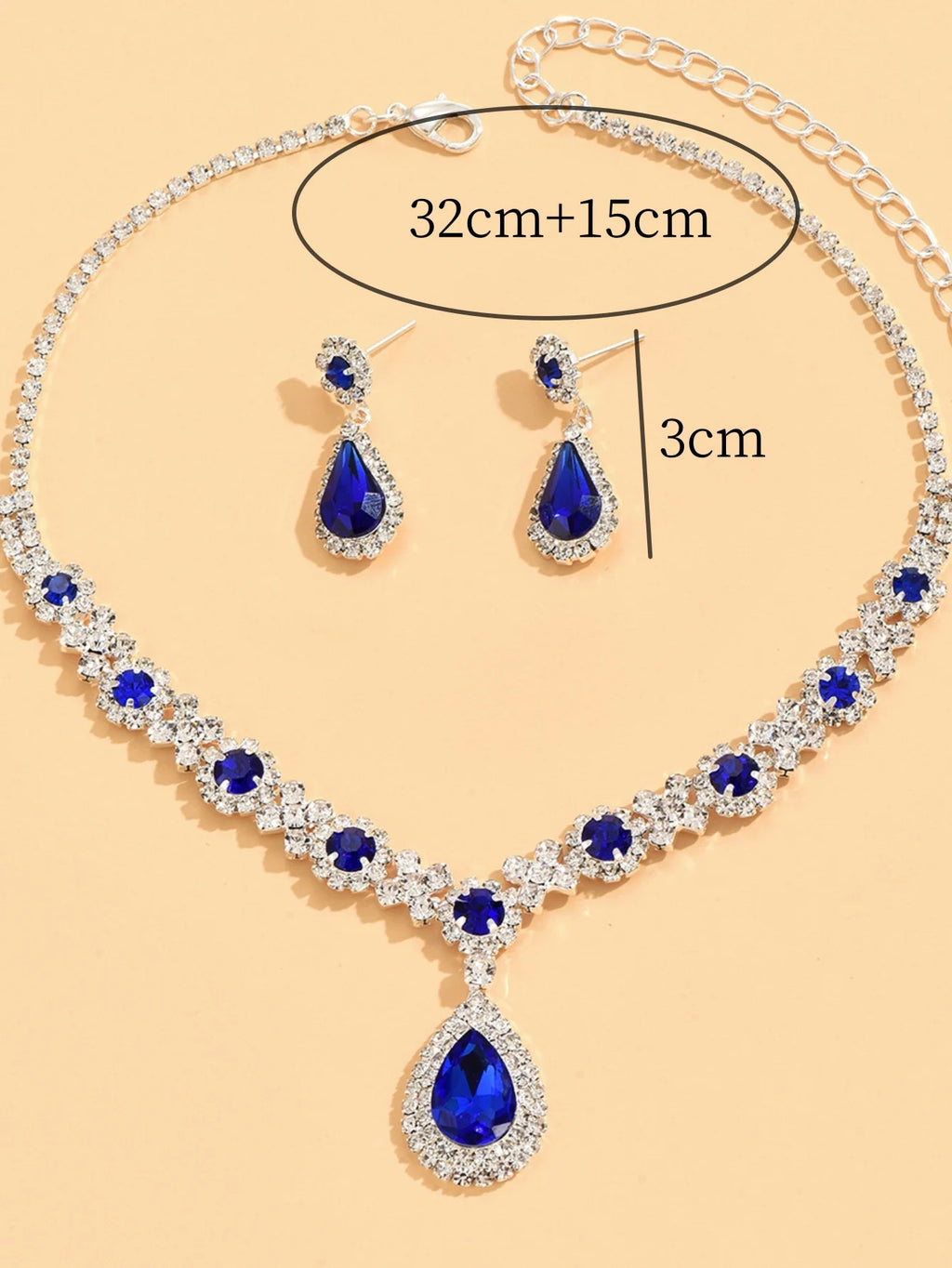 Women’s Crystal Teardrop Jewelry Set – 3-Piece Wedding Necklace; Earrings Set | Elegant Bridal; Evening Dress Accessories