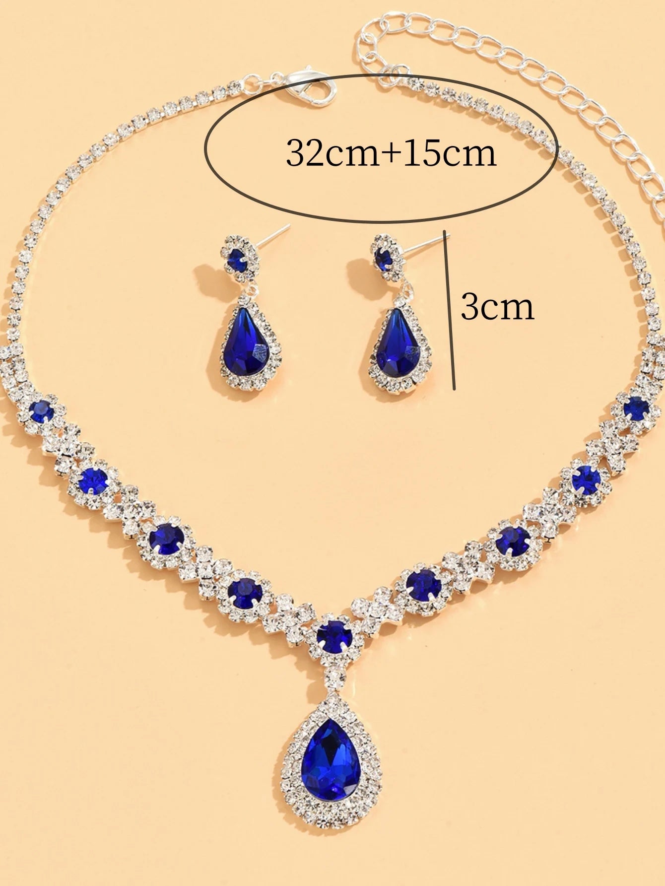 Women’s Crystal Teardrop Jewelry Set – 3-Piece Wedding Necklace; Earrings Set | Elegant Bridal; Evening Dress Accessories