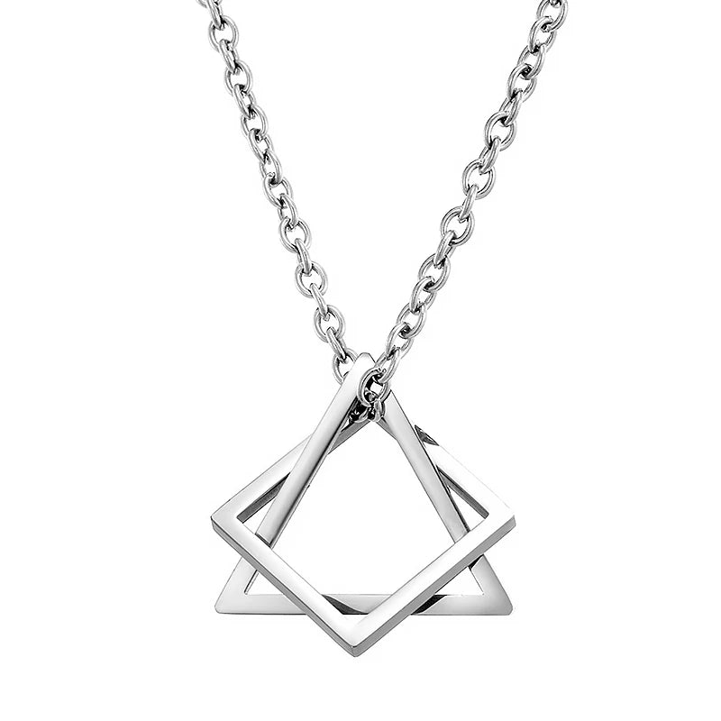 Unisex Geometric Stainless Steel Pendant Necklace – Punk Triangle; Square Interlocking Chain