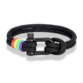 MKENDN Unisex Black Stainless Steel U-Shape Rainbow Bracelet – Trendy Couple Wristband with Paracord Rope; Hidden Safety Clasp