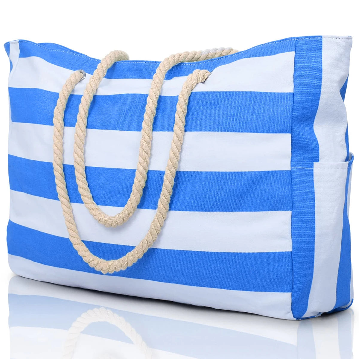 Waterproof Beach Bag Canvas | Foldable Striped Travel Tote Large Capacity Outdoor Bag