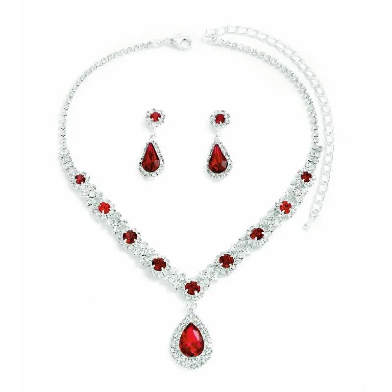 Women’s Crystal Teardrop Jewelry Set – 3-Piece Wedding Necklace; Earrings Set | Elegant Bridal; Evening Dress Accessories