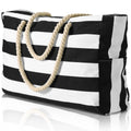 Waterproof Beach Bag Canvas | Foldable Striped Travel Tote Large Capacity Outdoor Bag
