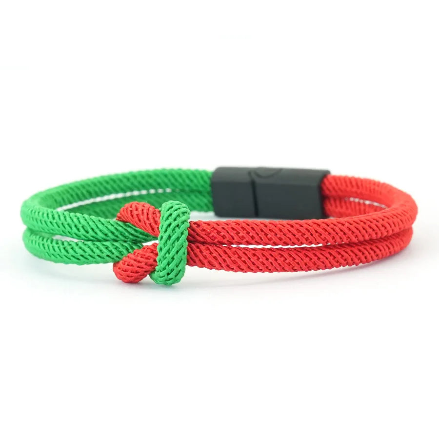Men’s Green & Red Cord Bracelet – Ethnic Rope Chain Fabric Bracelet for Men | Adjustable Fashion Wristband