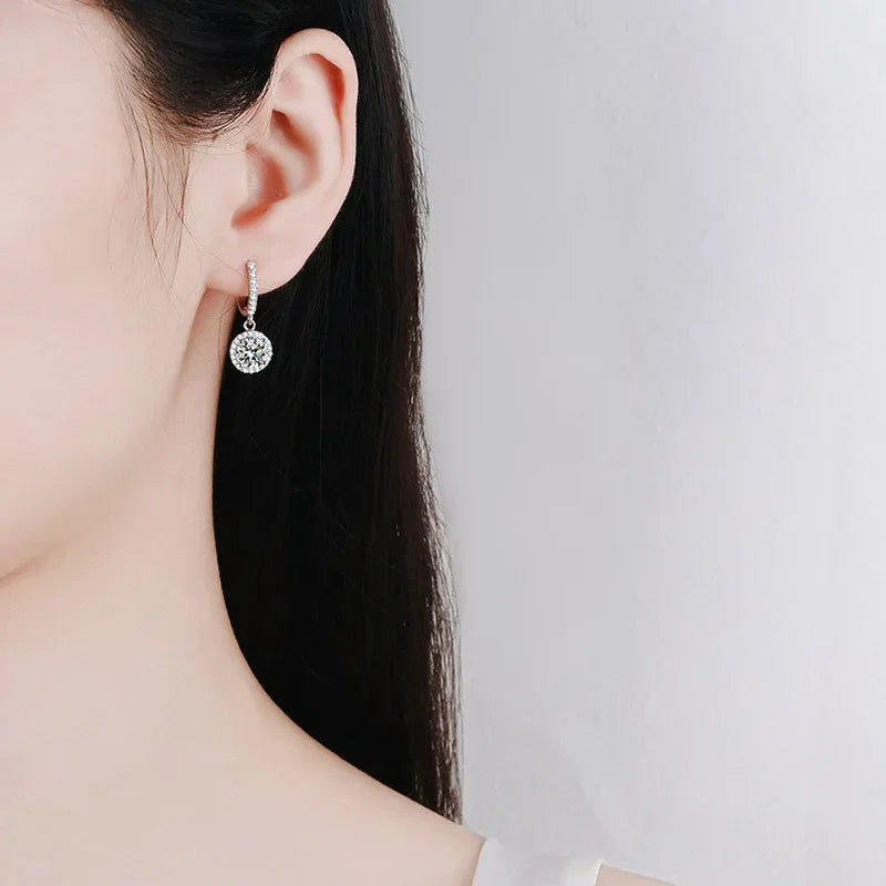 Stainless Steel 1 Carat Moissanite Round Hoop Earrings for Women – Luxury Hypoallergenic Bridal Evening Jewelry