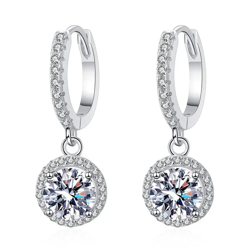 Stainless Steel 1 Carat Moissanite Round Hoop Earrings for Women – Luxury Hypoallergenic Bridal Evening Jewelry
