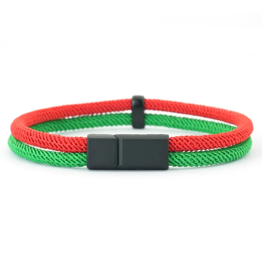 Men’s Green & Red Cord Bracelet – Ethnic Rope Chain Fabric Bracelet for Men | Adjustable Fashion Wristband