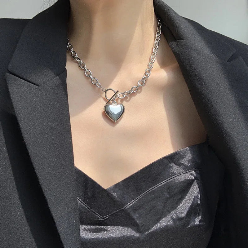 Stainless Steel Heart Pendant Necklace – Elegant Boho Jewelry for Daily Wear; Special Occasions