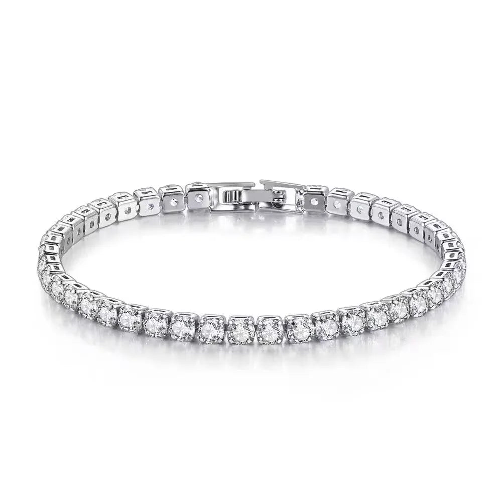 925 Sterling Silver Bracelet with Zirconia – Tennis Charm for Women, 4mm, 16–20cm