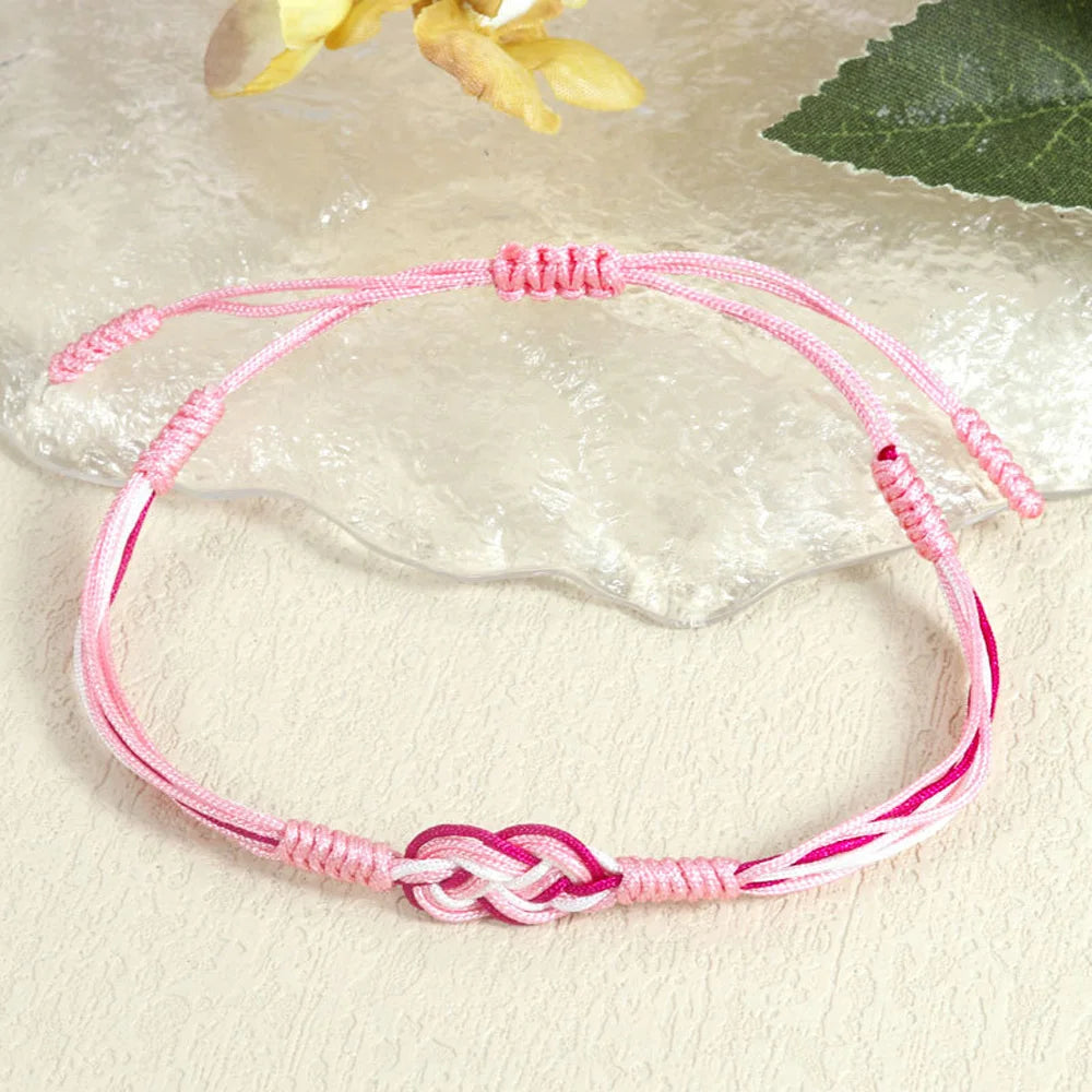 Handmade Love Knot Woven Bracelet – Color Blocking Adjustable Rope Charm Bracelet for Women; Men | Ethnic Friendship Jewelry Gift