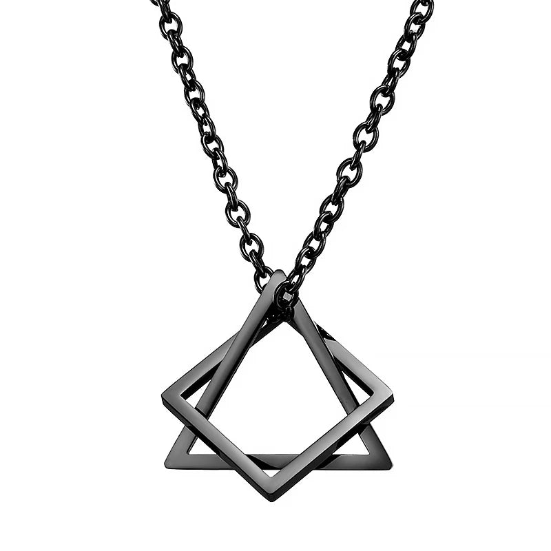 Unisex Geometric Stainless Steel Pendant Necklace – Punk Triangle; Square Interlocking Chain