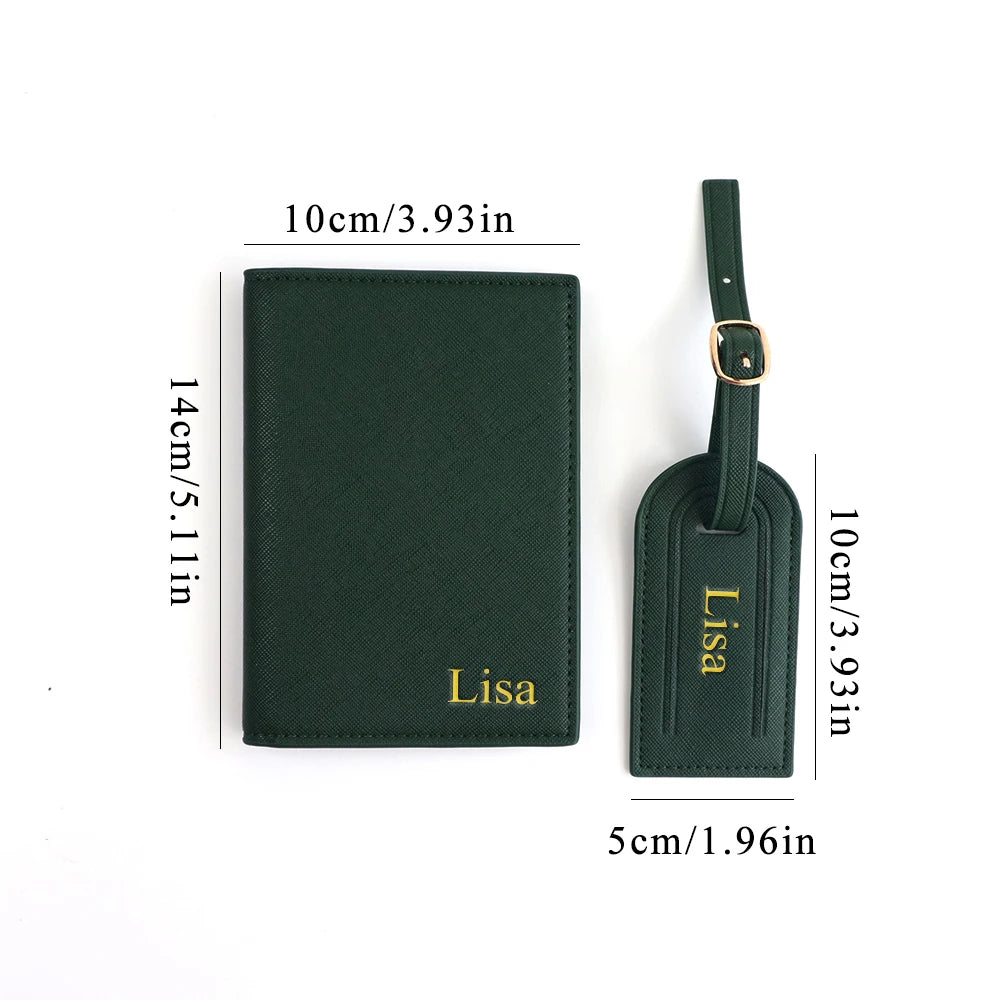Personalized PU Leather Passport Holder; Luggage Tag Set – Custom Monogram Travel Gift for Men &amp; Women