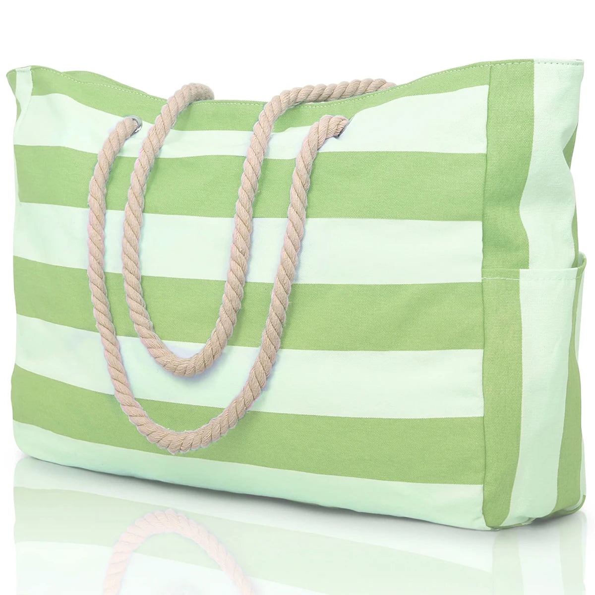 Waterproof Beach Bag Canvas | Foldable Striped Travel Tote Large Capacity Outdoor Bag