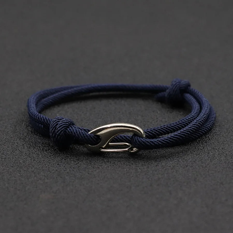 Double Layer Marine Rope Bracelet – Adjustable Nautical String Bracelet for Men; Women | Stainless Steel Casual Jewelry