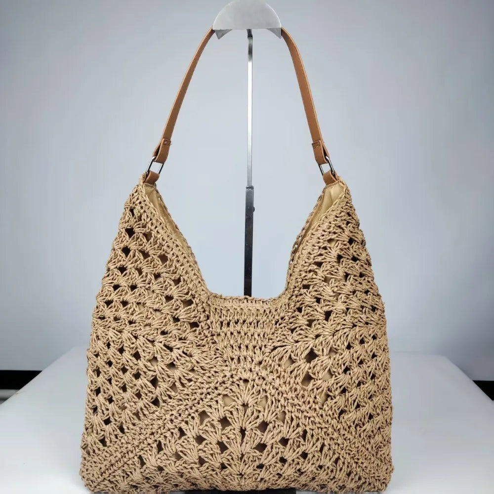 Straw Crochet Bag Women | Summer Beach Shoulder Bag Woven Vacation Tote Casual Handbag