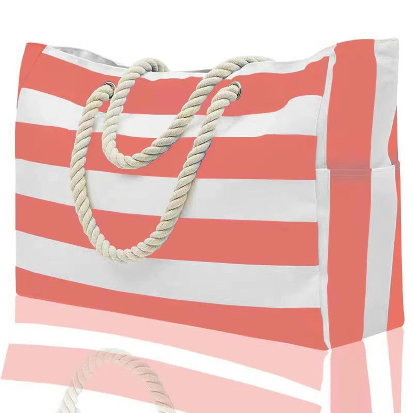 Waterproof Beach Bag Canvas | Foldable Striped Travel Tote Large Capacity Outdoor Bag
