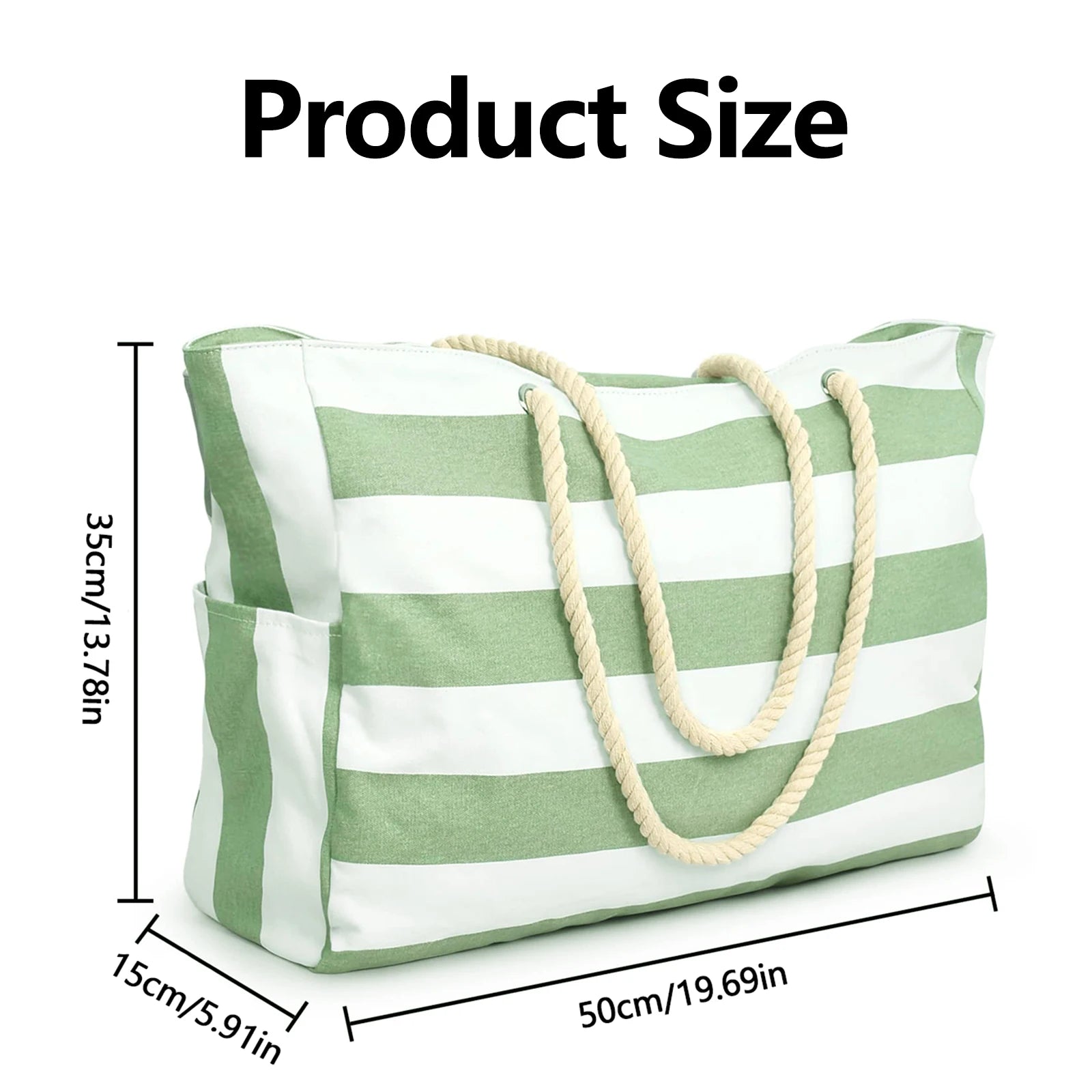 Waterproof Beach Bag Canvas | Foldable Striped Travel Tote Large Capacity Outdoor Bag