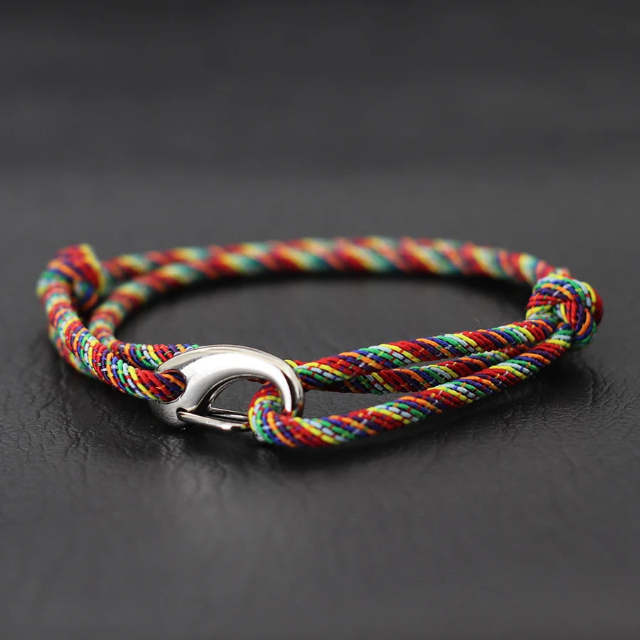 Double Layer Marine Rope Bracelet – Adjustable Nautical String Bracelet for Men; Women | Stainless Steel Casual Jewelry