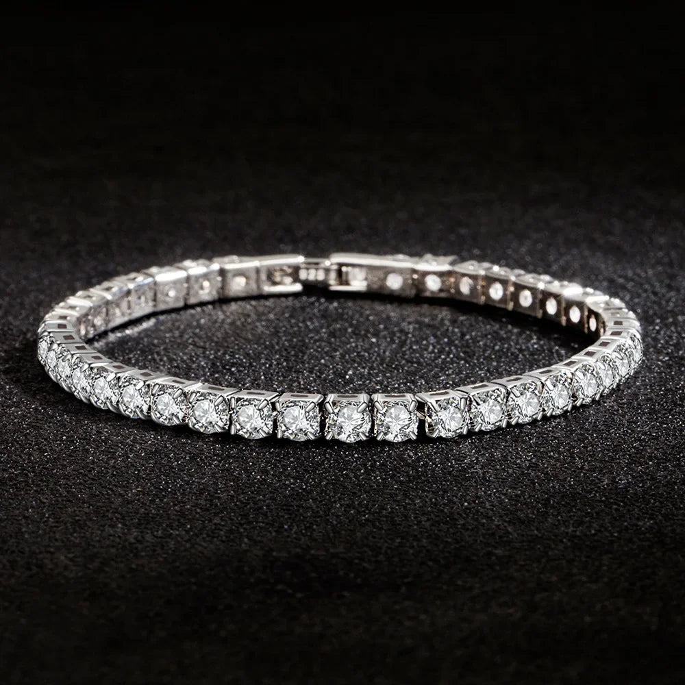 925 Sterling Silver Bracelet with Zirconia – Tennis Charm for Women, 4mm, 16–20cm
