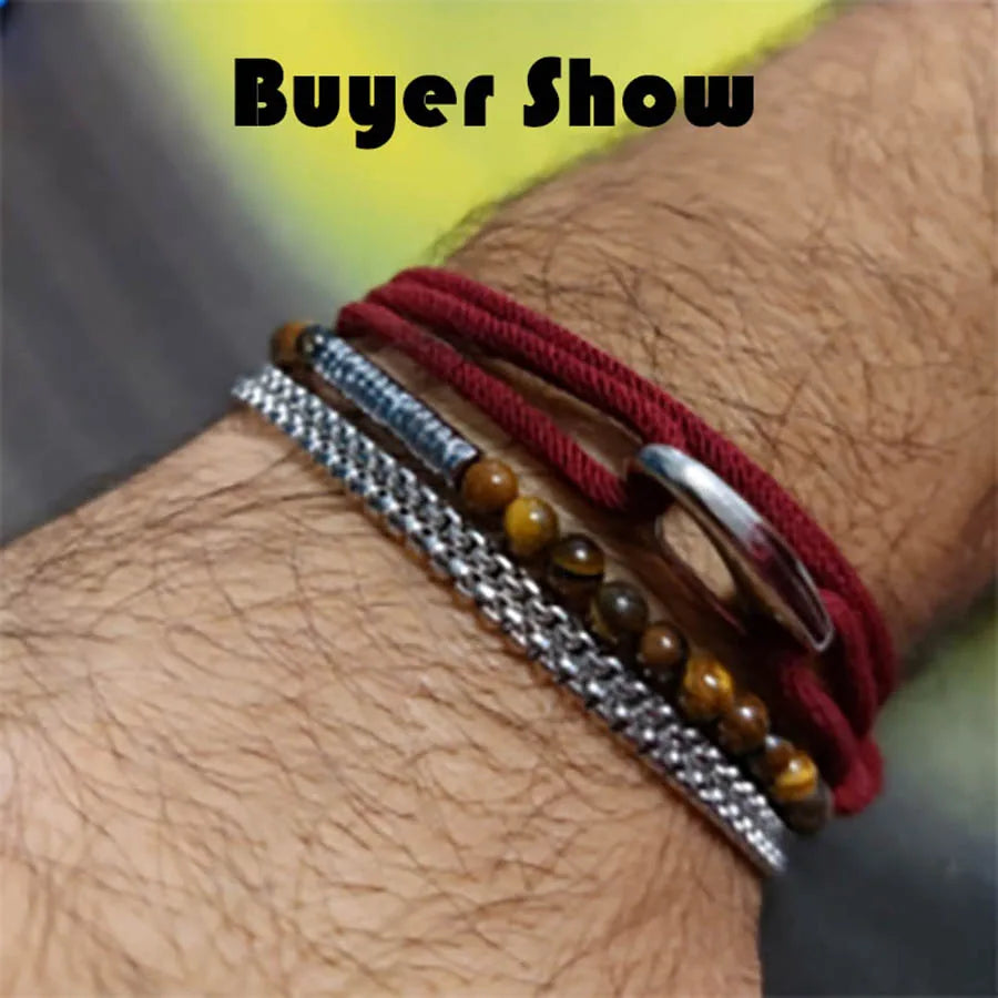 Double Layer Marine Rope Bracelet – Adjustable Nautical String Bracelet for Men; Women | Stainless Steel Casual Jewelry