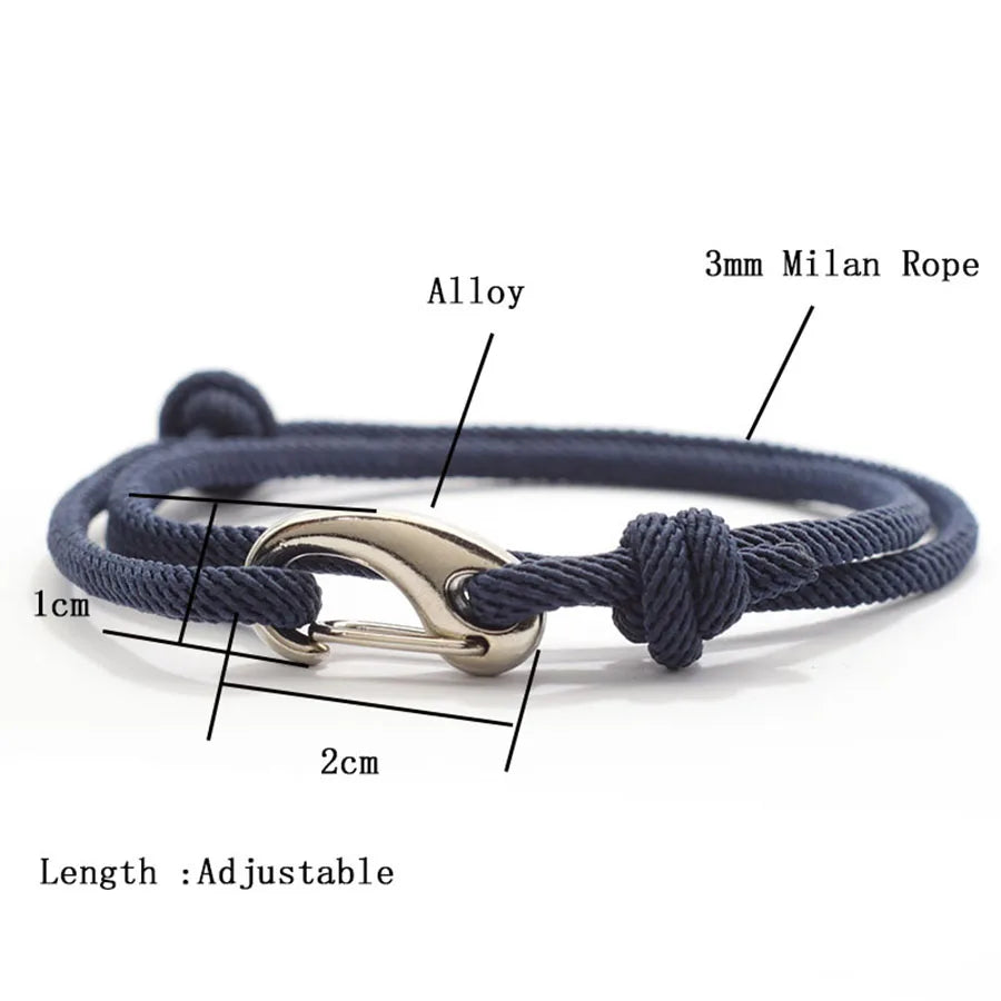Double Layer Marine Rope Bracelet – Adjustable Nautical String Bracelet for Men; Women | Stainless Steel Casual Jewelry