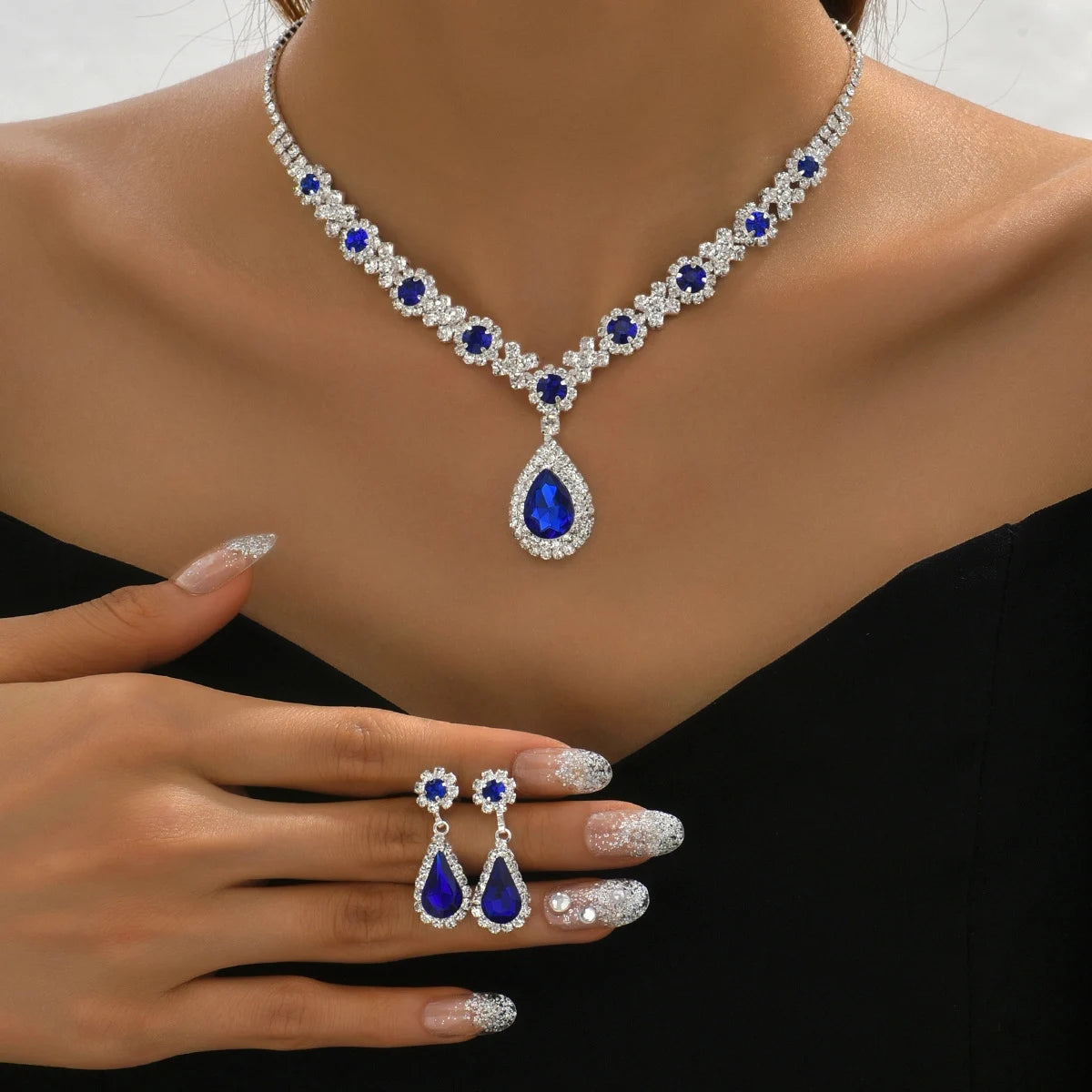 Women’s Crystal Teardrop Jewelry Set – 3-Piece Wedding Necklace; Earrings Set | Elegant Bridal; Evening Dress Accessories