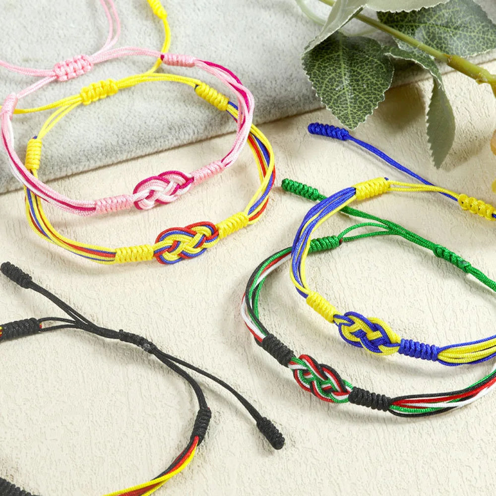 Handmade Love Knot Woven Bracelet – Color Blocking Adjustable Rope Charm Bracelet for Women; Men | Ethnic Friendship Jewelry Gift