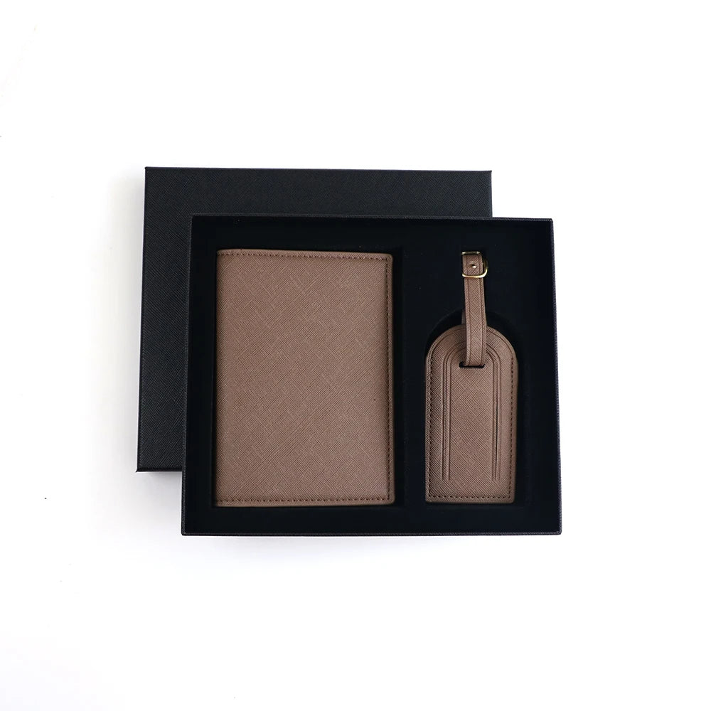 Personalized PU Leather Passport Holder; Luggage Tag Set – Custom Monogram Travel Gift for Men &amp; Women