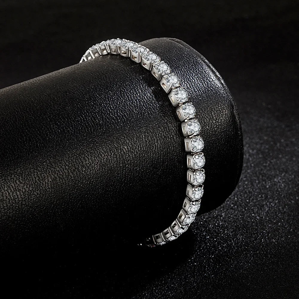 925 Sterling Silver Bracelet with Zirconia – Tennis Charm for Women, 4mm, 16–20cm