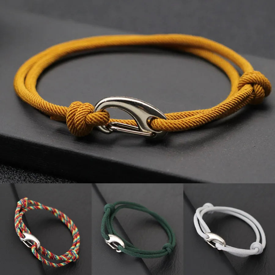 Double Layer Marine Rope Bracelet – Adjustable Nautical String Bracelet for Men; Women | Stainless Steel Casual Jewelry